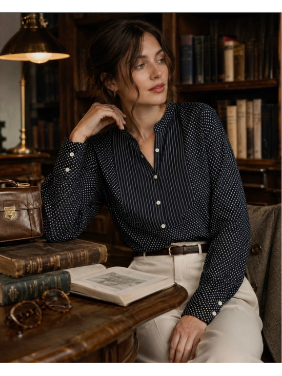 Lauren Ralph Lauren Tops - Lauren Jeans Co Ralph Lauren Women’s Small Black White Mixed Print Bib Blouse